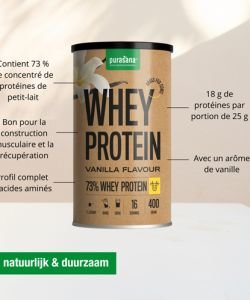 Whey protein 73% petit lait vanille BIO, 400 g